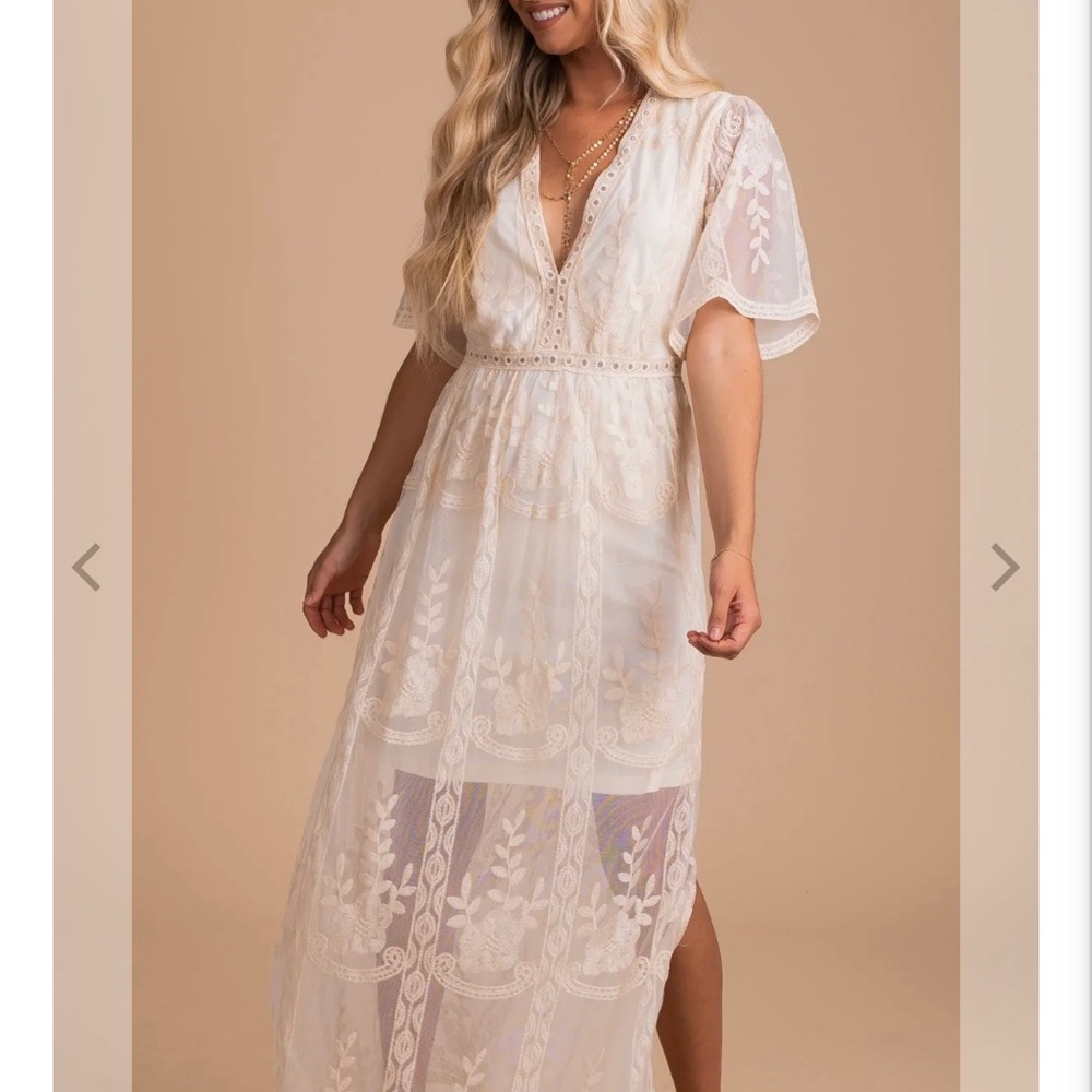 Light My Fire Cream Lace Maxi Dress
